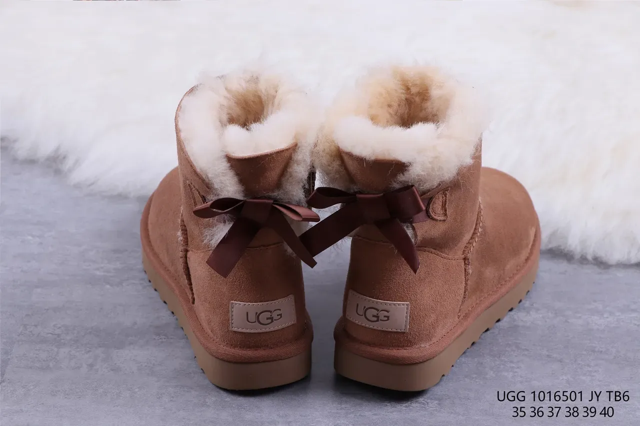 UGG Classic Mini Brown Suede Shearling-Lined Snow Boots 8