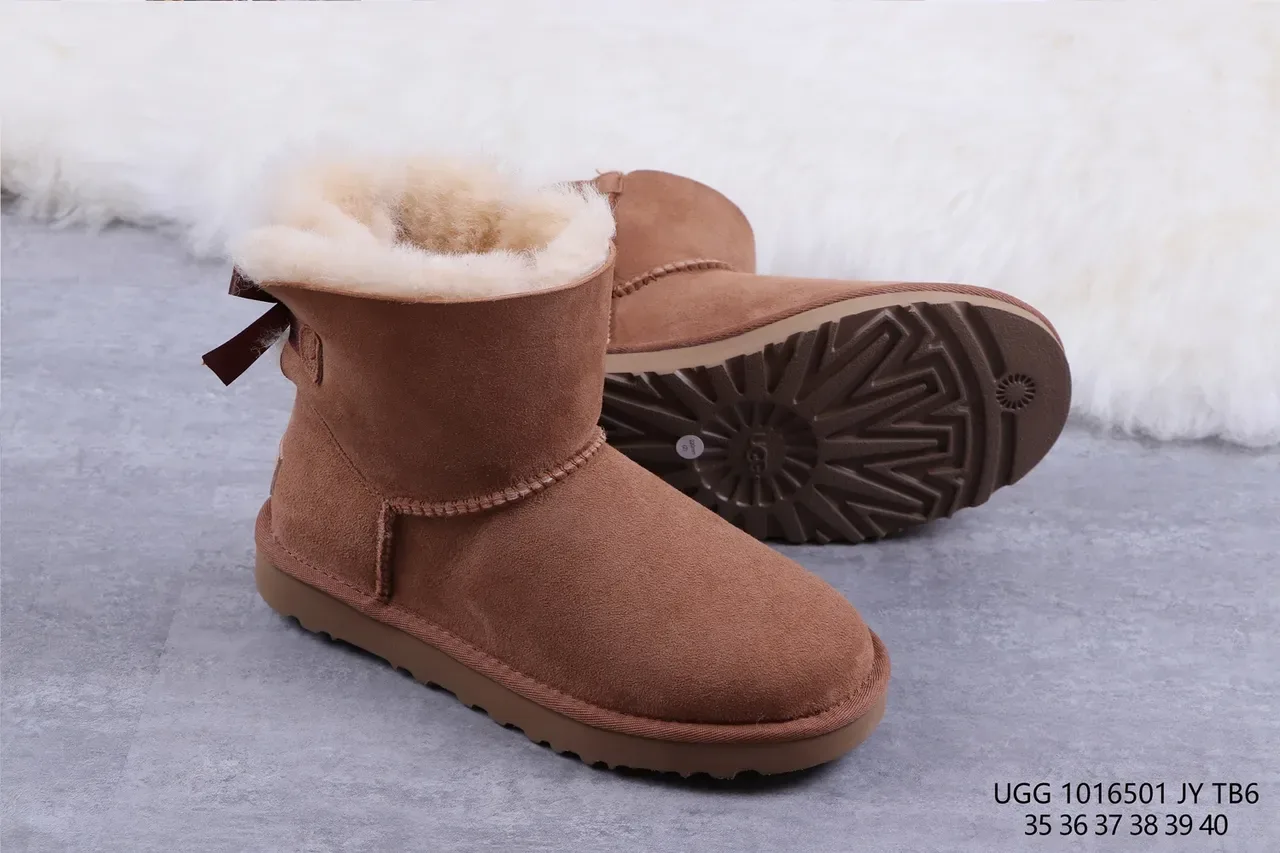 UGG Classic Mini Brown Suede Shearling-Lined Snow Boots 10