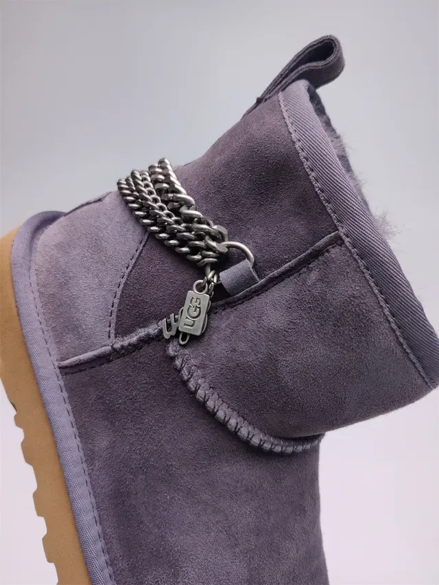 UGG Classic Mini Purple Suede Chain-Trimmed Snow Boots 3