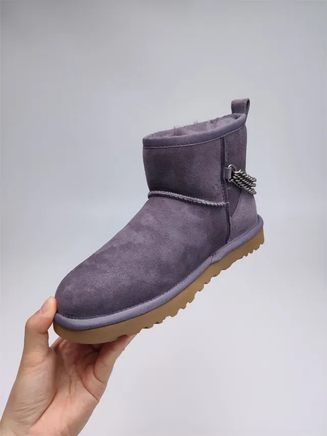 UGG Classic Mini Purple Suede Chain-Trimmed Snow Boots 7