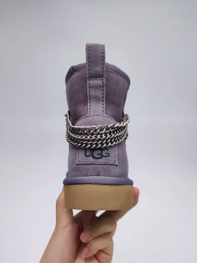 UGG Classic Mini Purple Suede Chain-Trimmed Snow Boots 9
