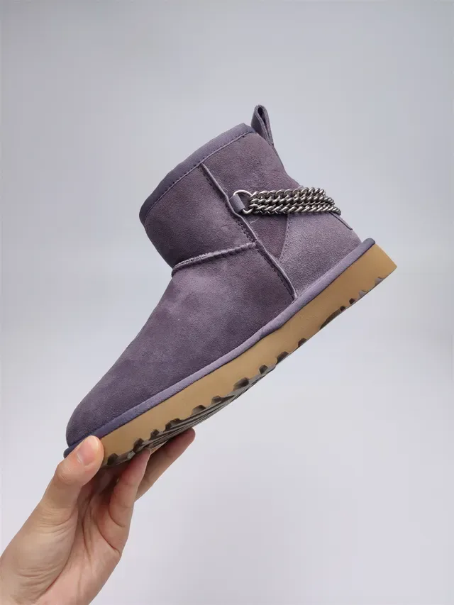UGG Classic Mini Purple Suede Chain-Trimmed Snow Boots 10