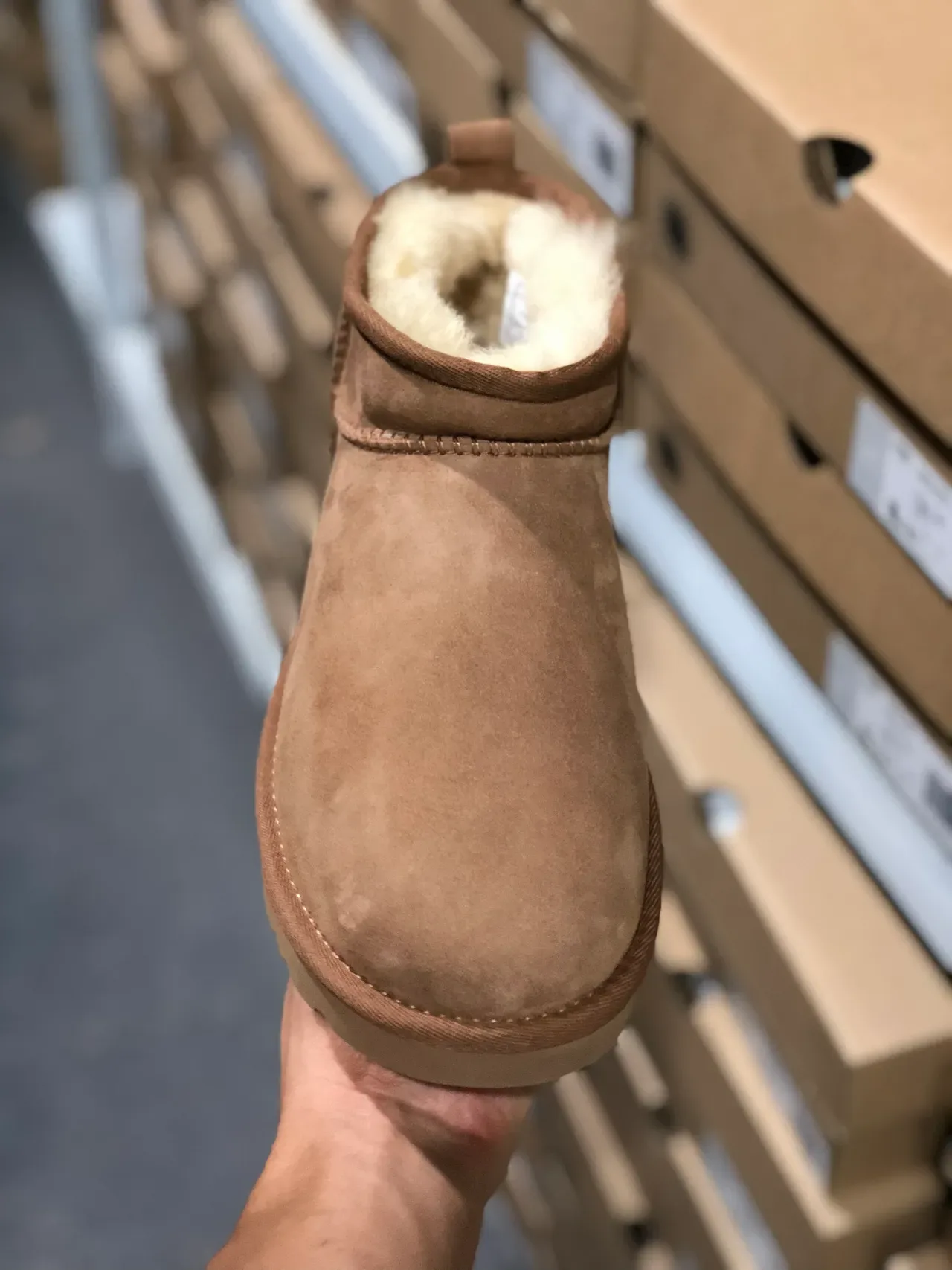 UGG Classic Mini Tan Suede Shearling-Lined Snow Boots 3