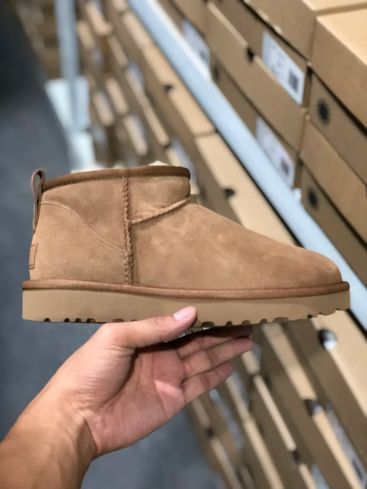 UGG Classic Mini Tan Suede Shearling-Lined Snow Boots 5