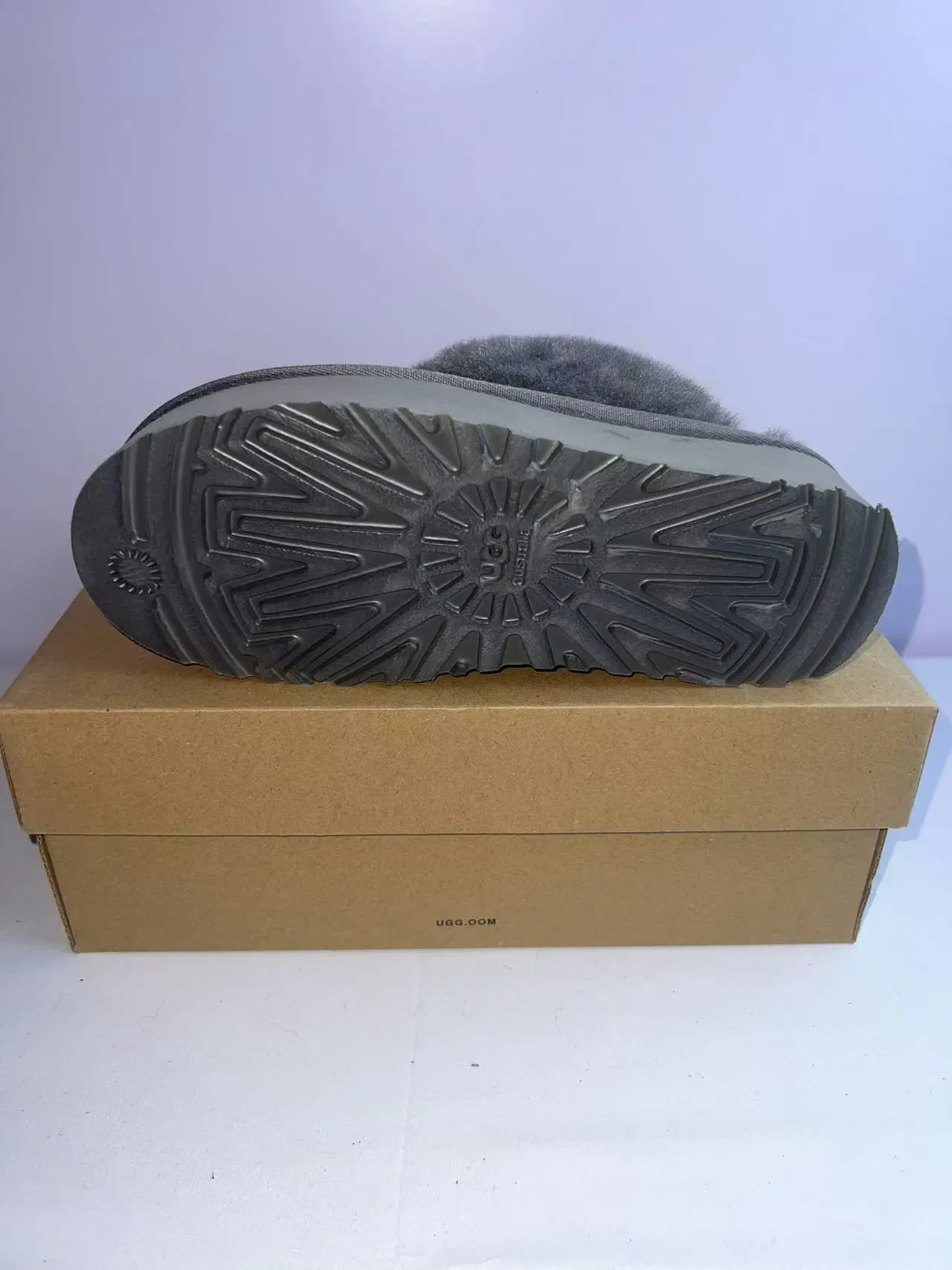 UGG Gray Platform Sole Plush Fur Strap Slippers 2