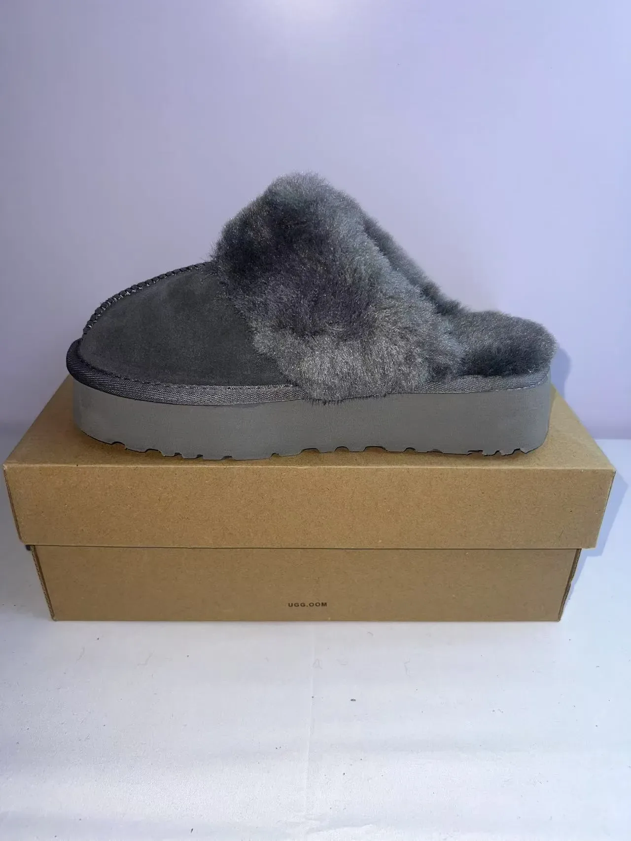UGG Gray Platform Sole Plush Fur Strap Slippers 3