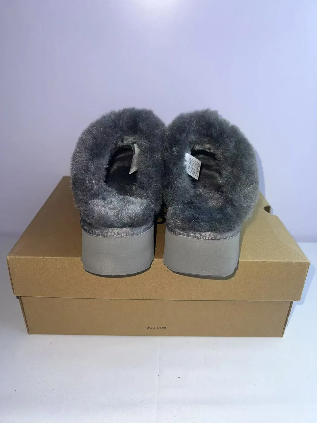 UGG Gray Platform Sole Plush Fur Strap Slippers 4