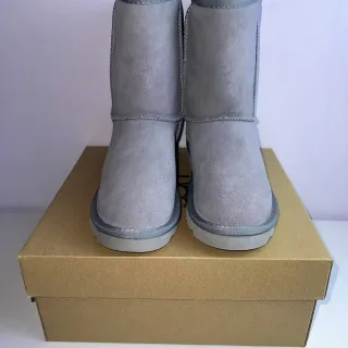 UGG Gray White Suede Upper Double-Stitched Seam Snow Boots