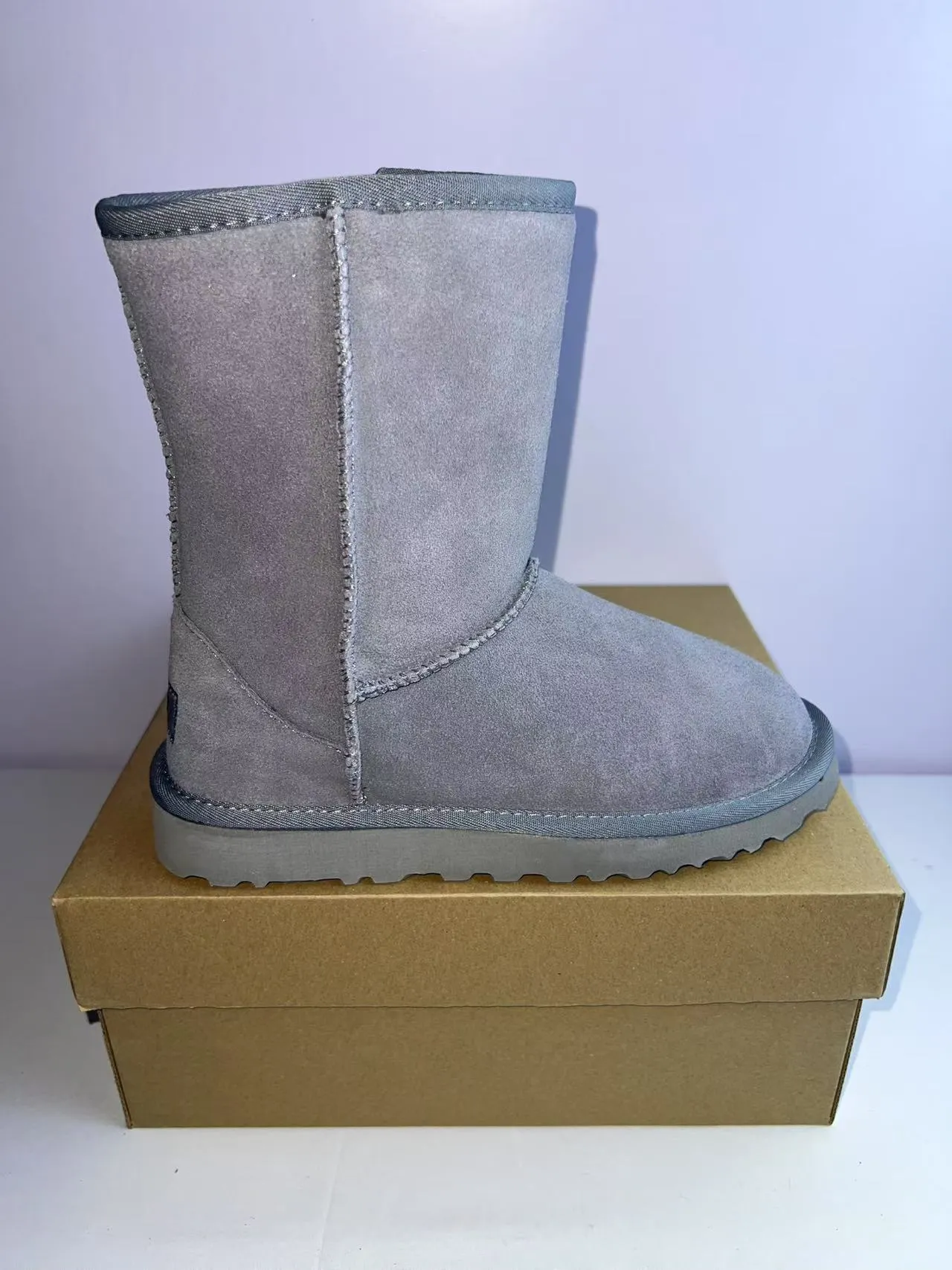 UGG Gray White Suede Upper Double-Stitched Seam Snow Boots 3
