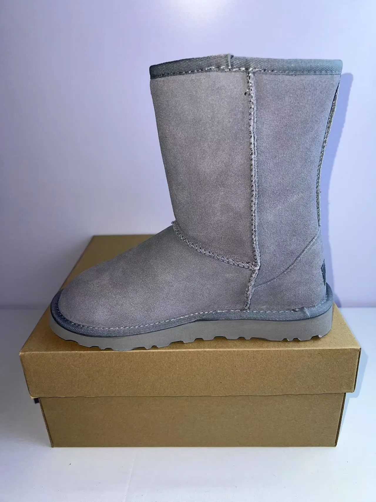 UGG Gray White Suede Upper Double-Stitched Seam Snow Boots 4