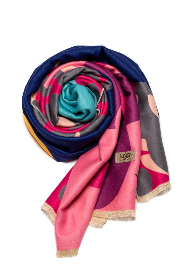 UGG Rose Multicolore Abstrait Floral Imprimé Bold Color Blocking Écharpe 4