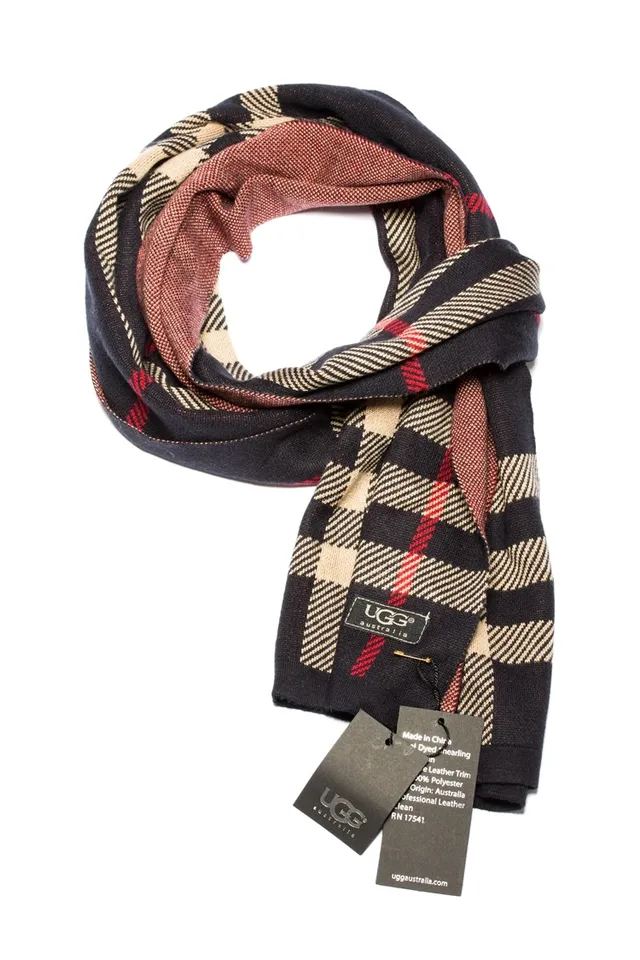 UGG Plaid Black Beige Red Cashmere Scarf 5