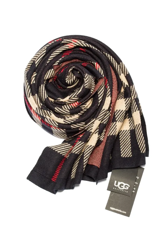 UGG Plaid Black Beige Red Cashmere Scarf 6