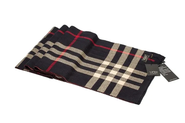 UGG Plaid Black Beige Red Cashmere Scarf 11