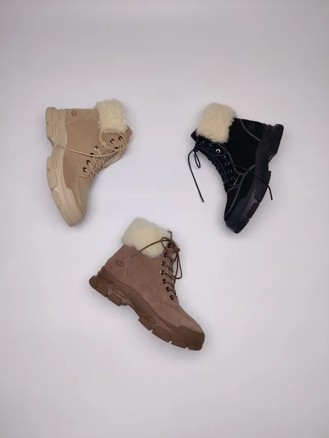 UGG Suede Shearling-Cuff Chunky Sole Snow Boots 3