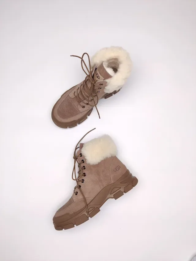 UGG Suede Shearling-Cuff Chunky Sole Snow Boots 6