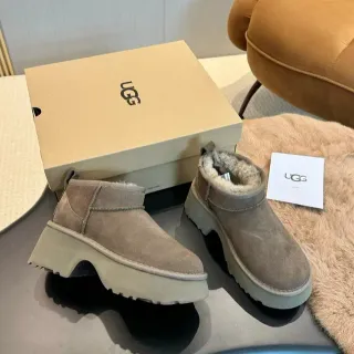 UGG Suede Shearling-Lined Chunky Platform Ankle Boots