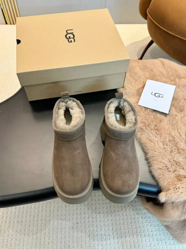 UGG Suede Shearling-Lined Chunky Platform Ankle Boots 3