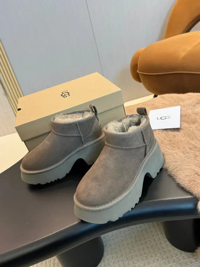 UGG Suede Shearling-Lined Chunky Platform Ankle Boots 4