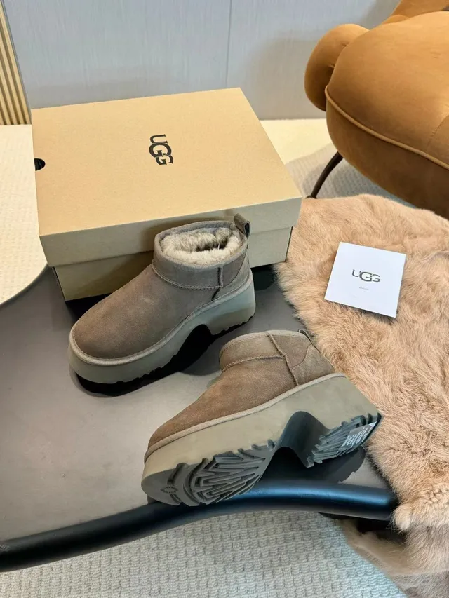 UGG Suede Shearling-Lined Chunky Platform Ankle Boots 5