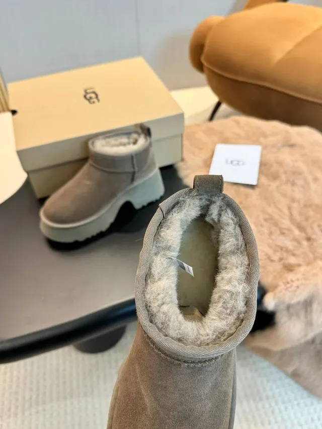 UGG Suede Shearling-Lined Chunky Platform Ankle Boots 6