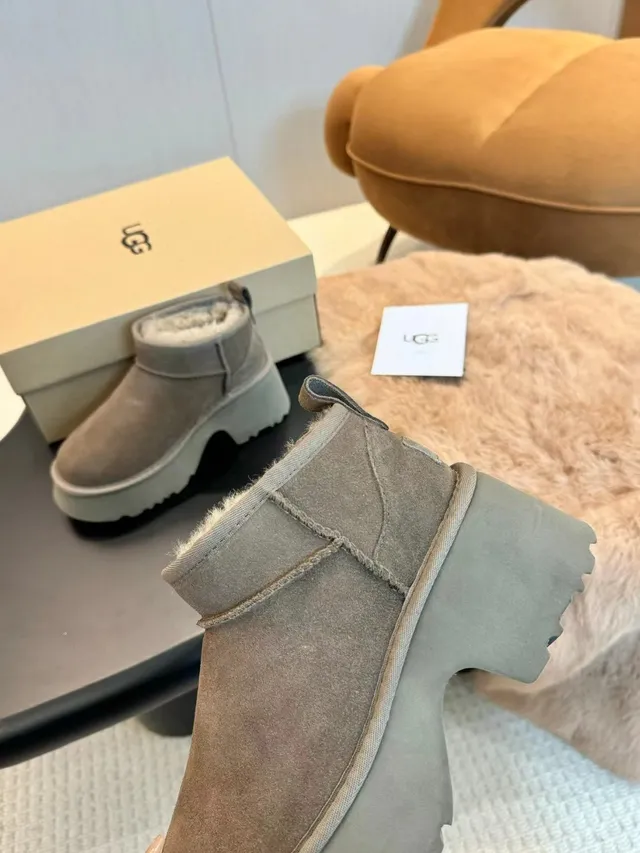 UGG Suede Shearling-Lined Chunky Platform Ankle Boots 7