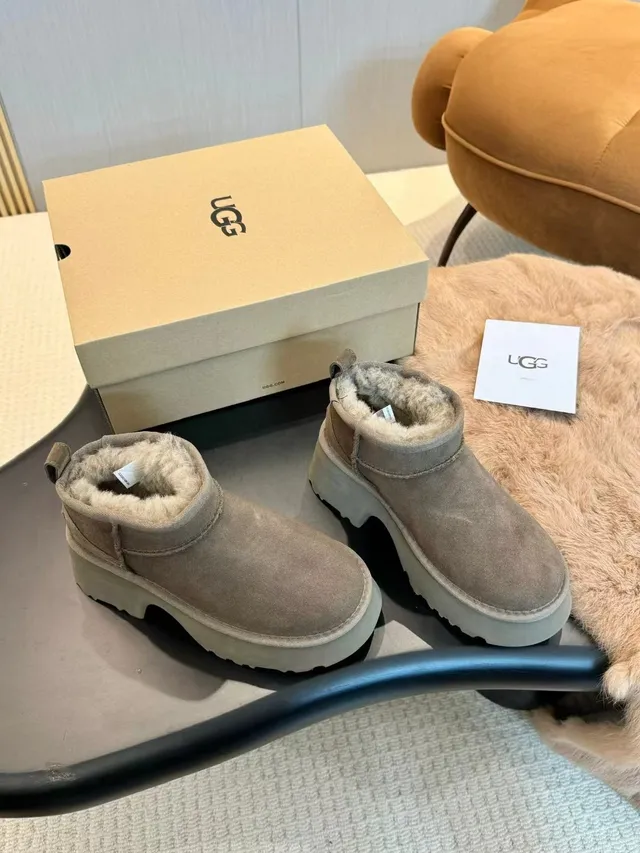 UGG Suede Shearling-Lined Chunky Platform Ankle Boots 8