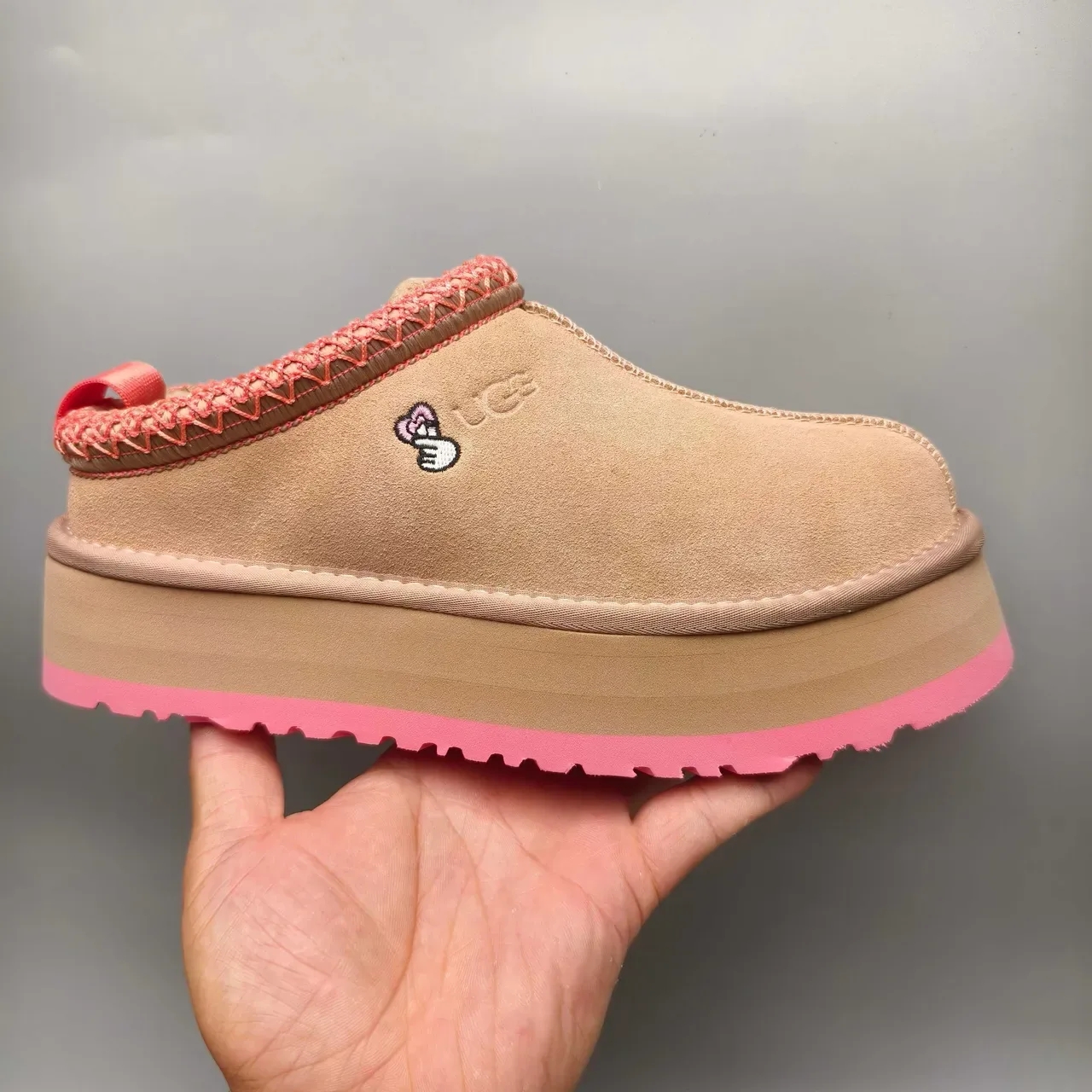 UGG Tasman Beige and Pink Platform Loafers 2