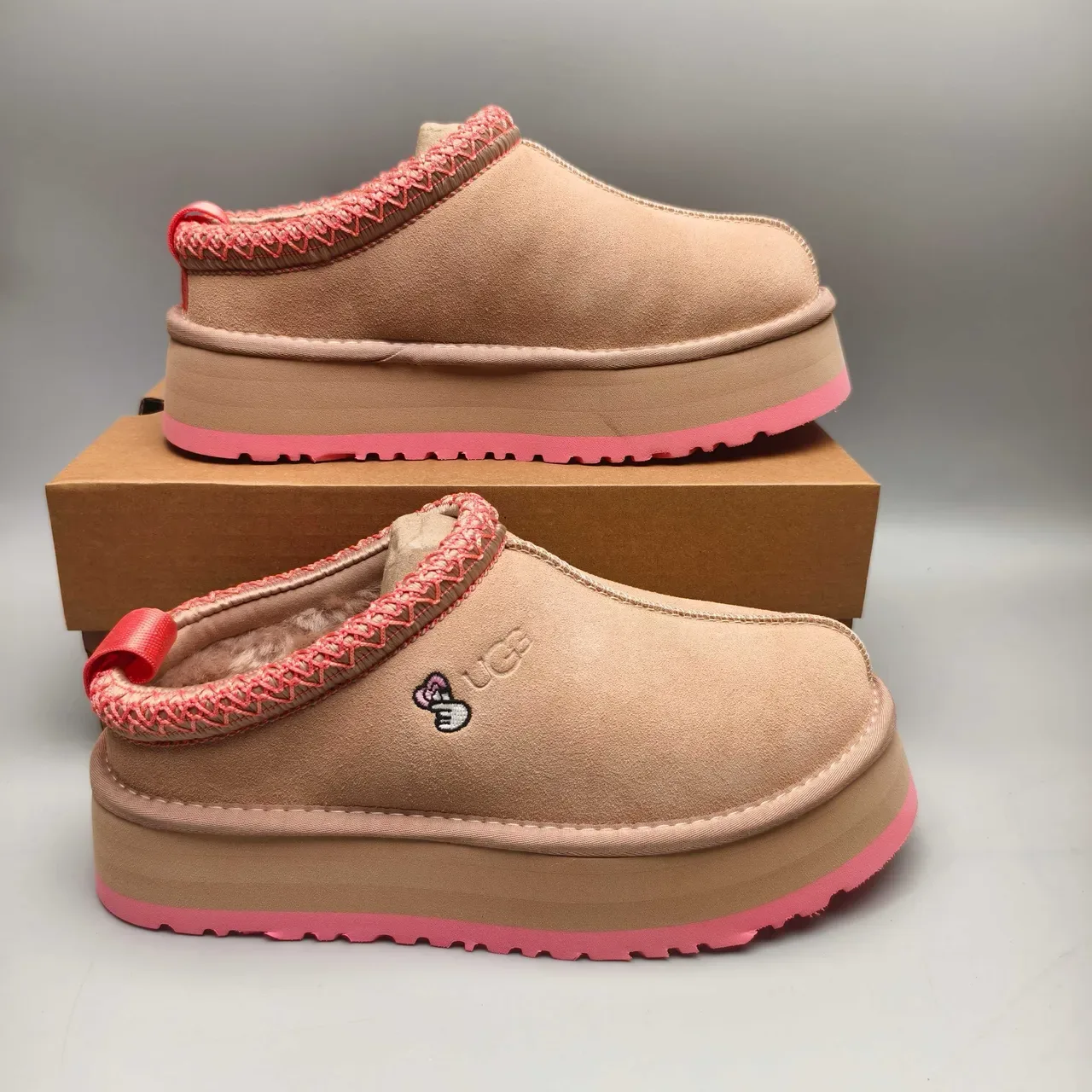 UGG Tasman Beige and Pink Platform Loafers 5