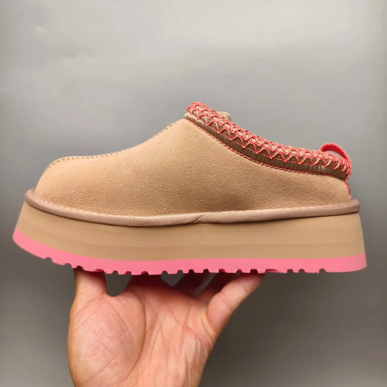 UGG Tasman Beige and Pink Platform Loafers 7