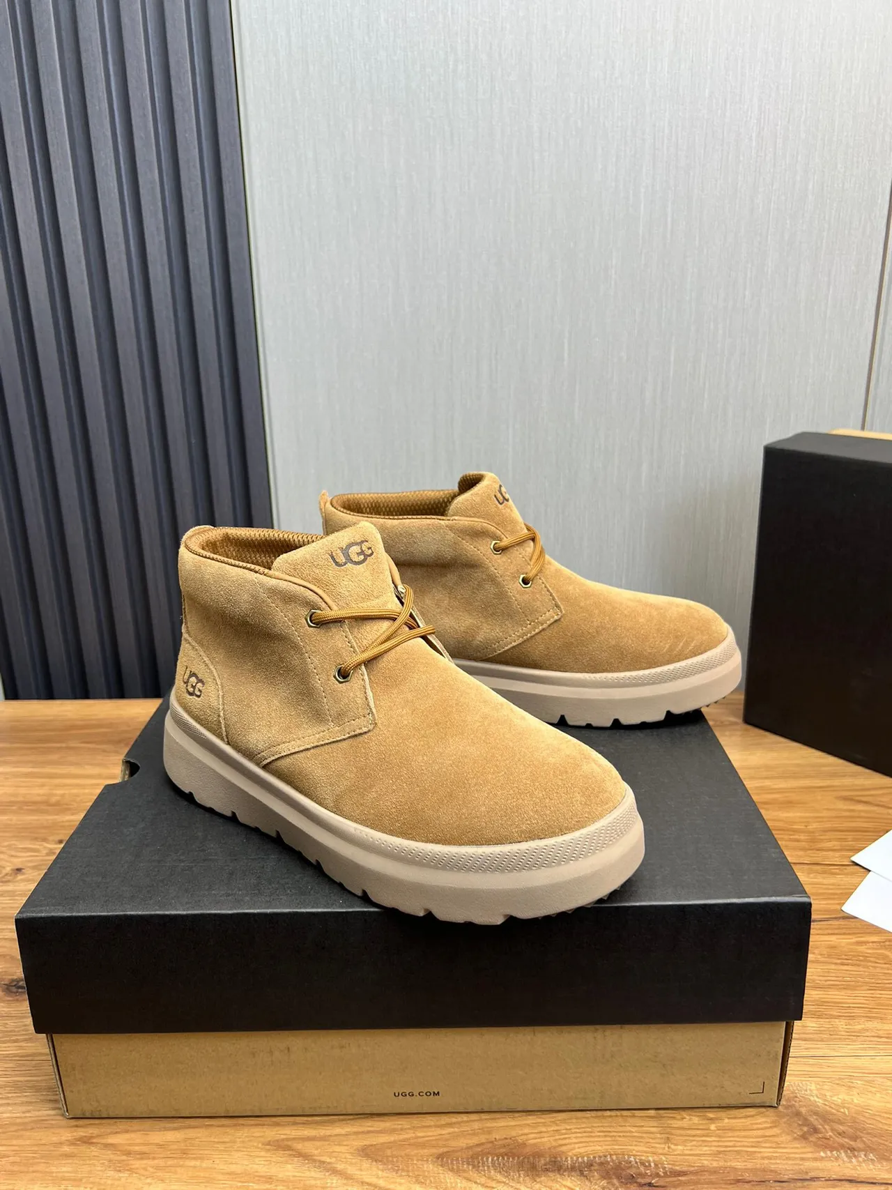 UGG Tasman Beige Suede Upper Platform Sole Ankle Boots 2