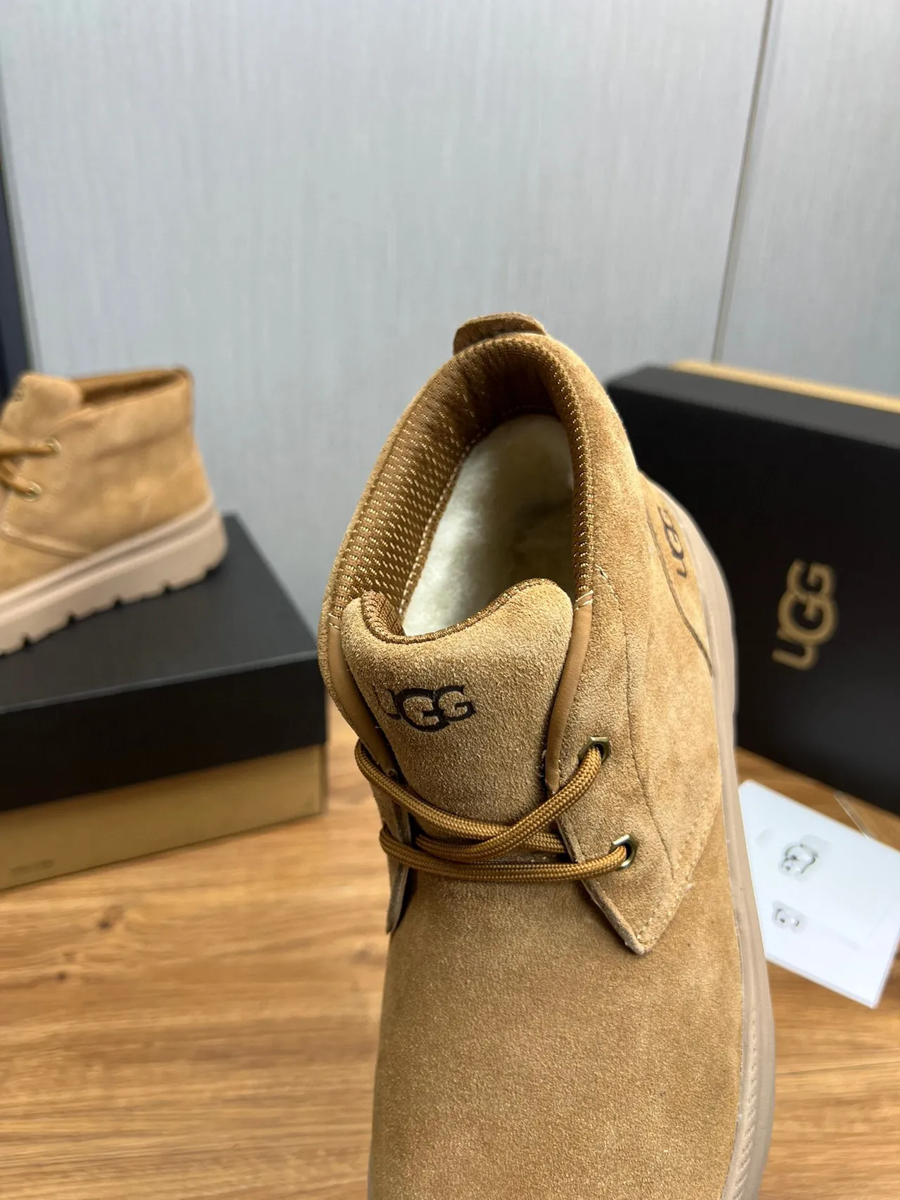 UGG Tasman Beige Suede Upper Platform Sole Ankle Boots 6