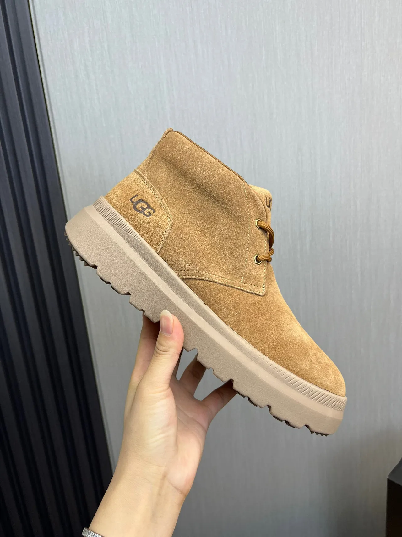 UGG Tasman Beige Suede Upper Platform Sole Ankle Boots 7