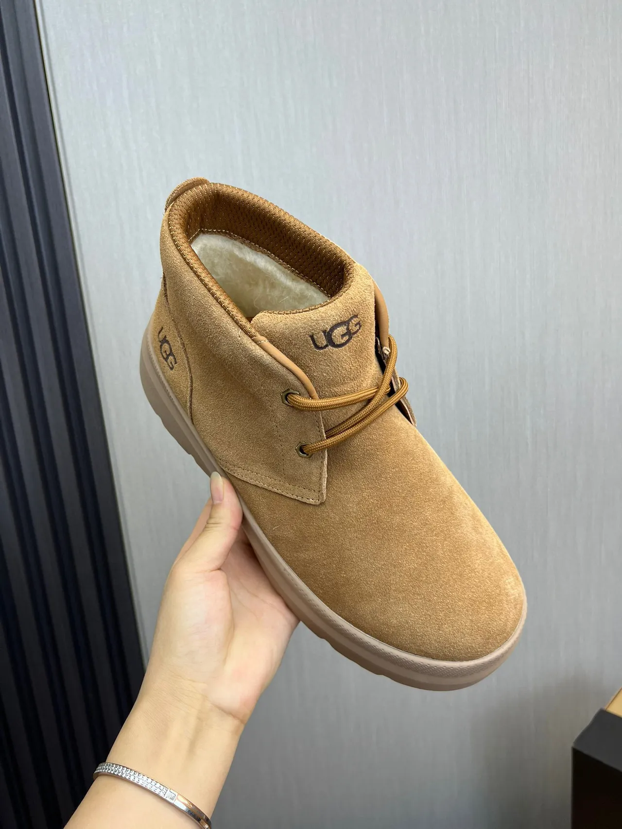UGG Tasman Beige Suede Upper Platform Sole Ankle Boots 8