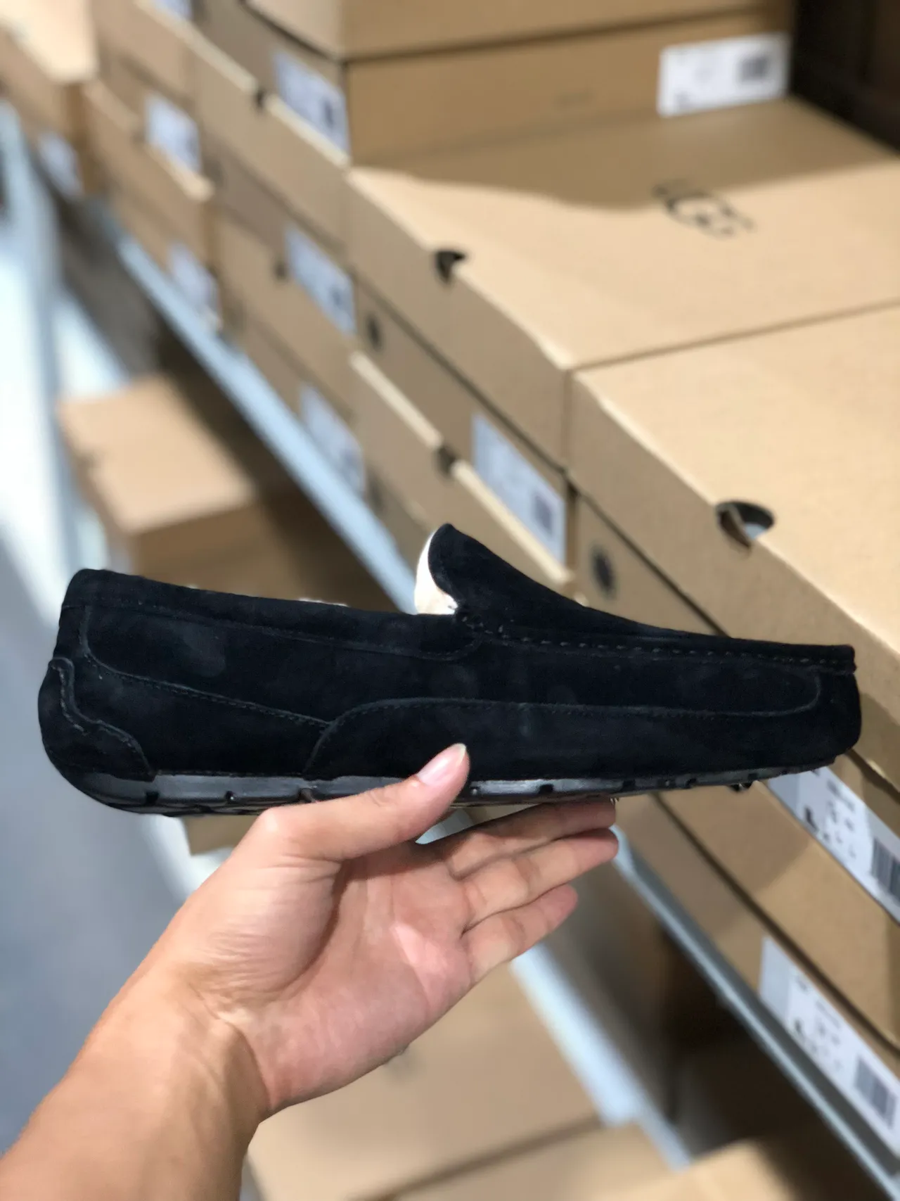 UGG Tasman Black Suede Shearling-Lined Loafers 7