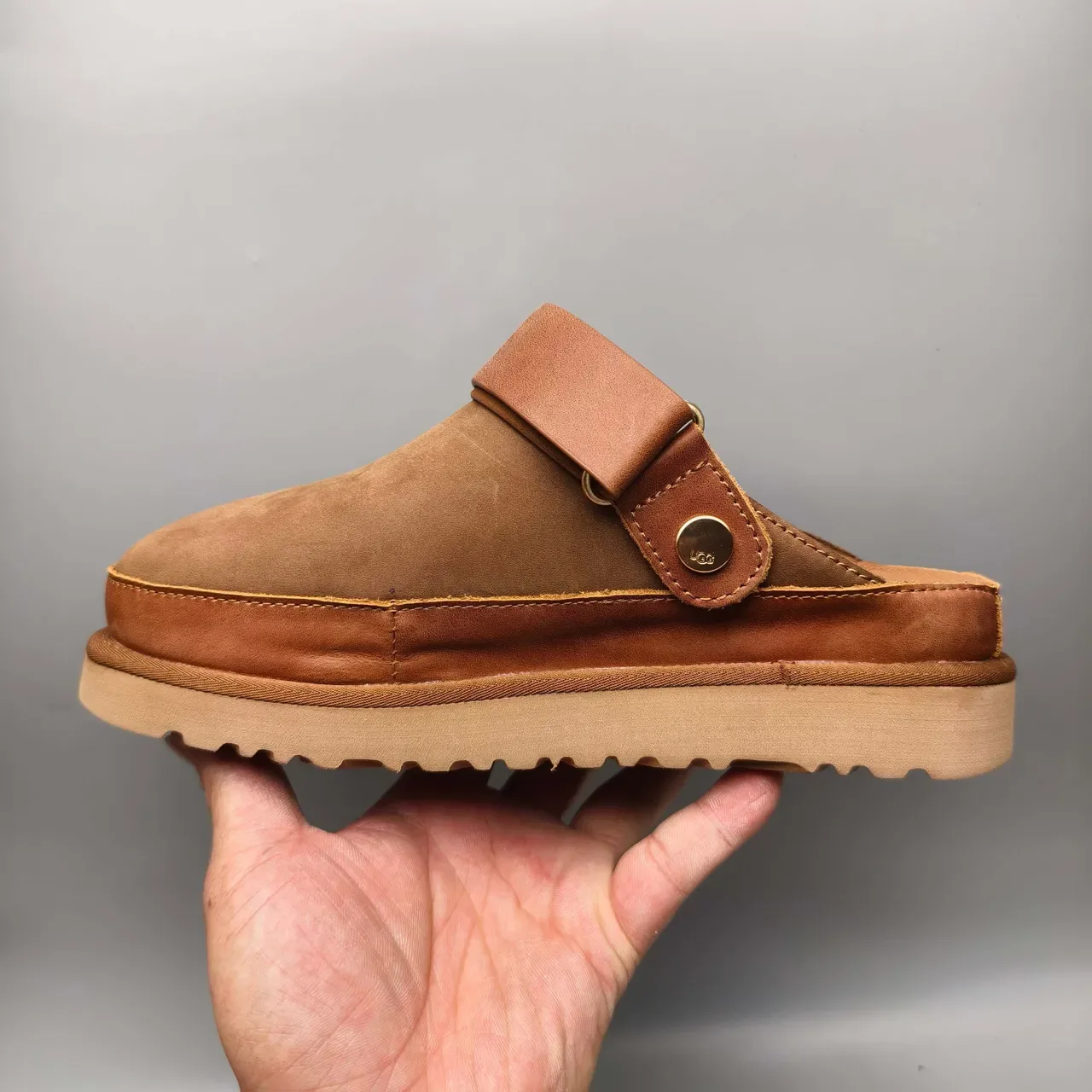 UGG Tasman Brown Beige Suede Upper Buckle Strap Casual Shoes 7