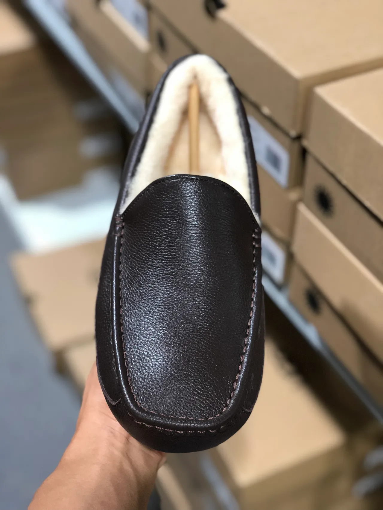 UGG Tasman Brown Leather Shearling-Lined Loafers 5