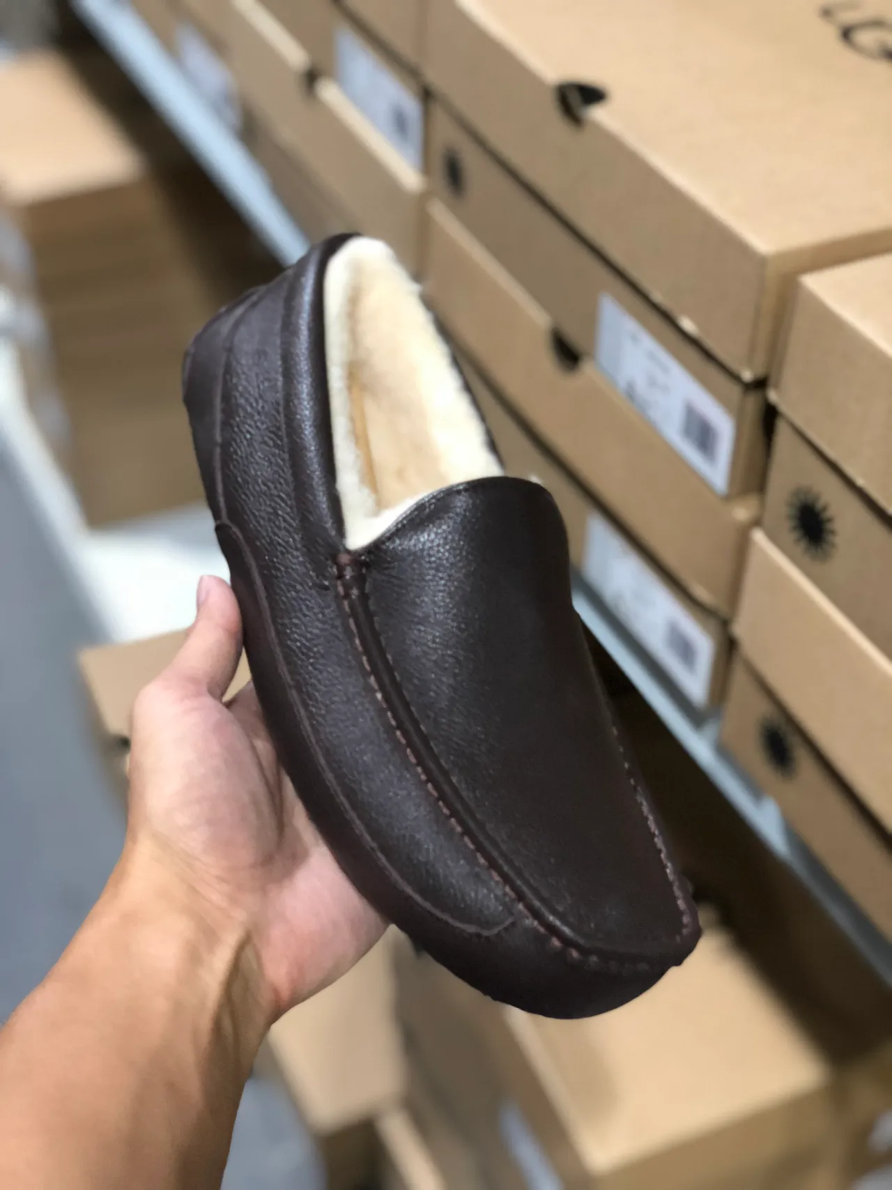 UGG Tasman Brown Leather Shearling-Lined Loafers 6