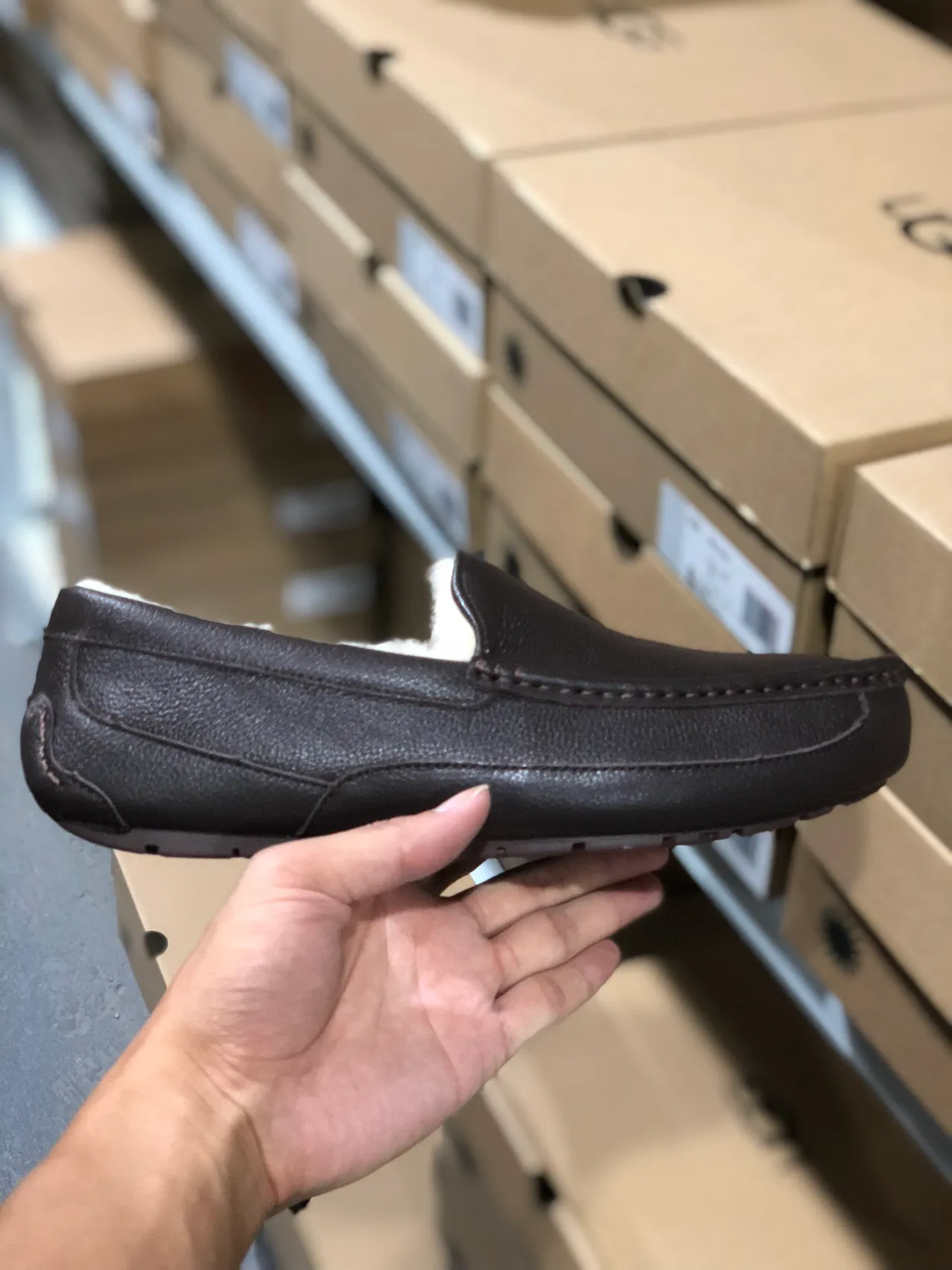 UGG Tasman Brown Leather Shearling-Lined Loafers 7