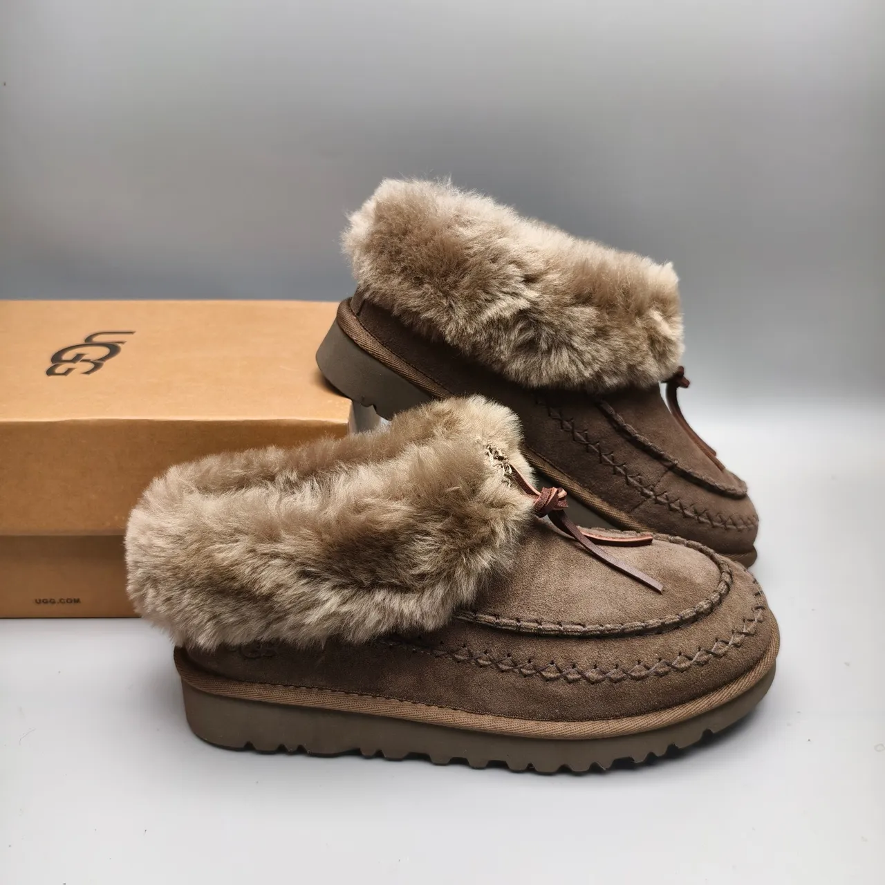UGG Tasman Brown Suede Shearling Loafers 6