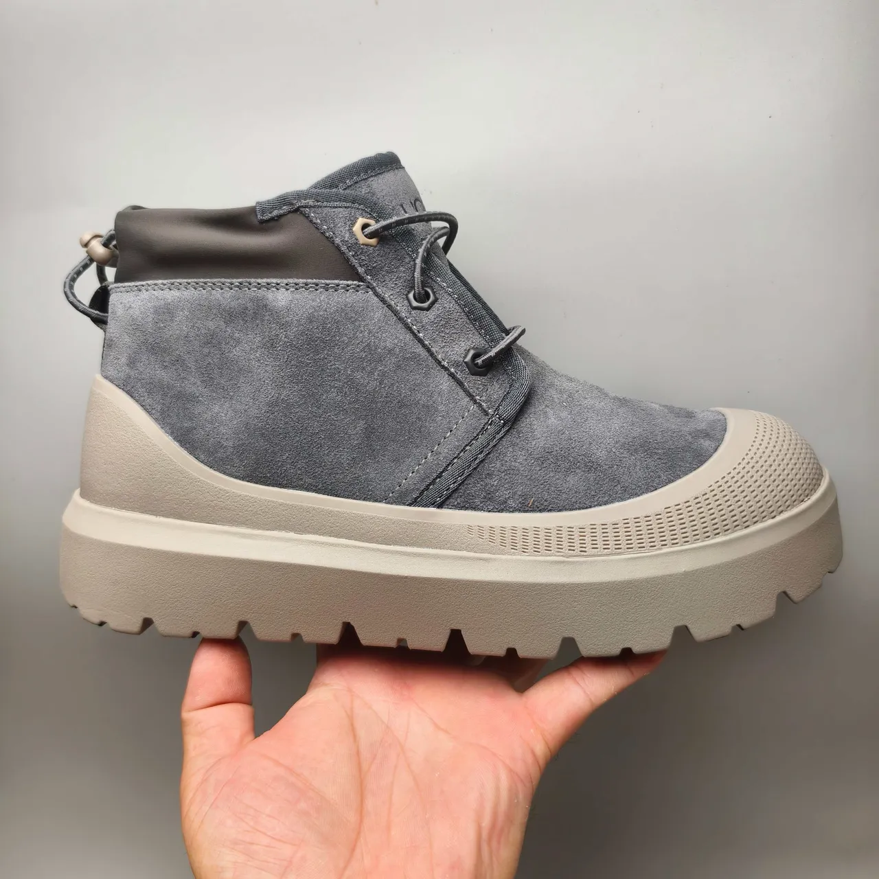 UGG Tasman Gray Beige Suede Upper Chunky Platform Sole Ankle Boots 2