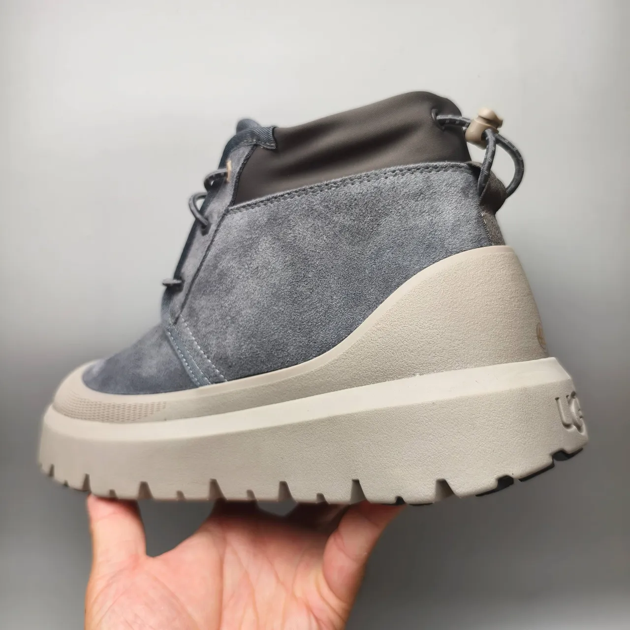 UGG Tasman Gray Beige Suede Upper Chunky Platform Sole Ankle Boots 4
