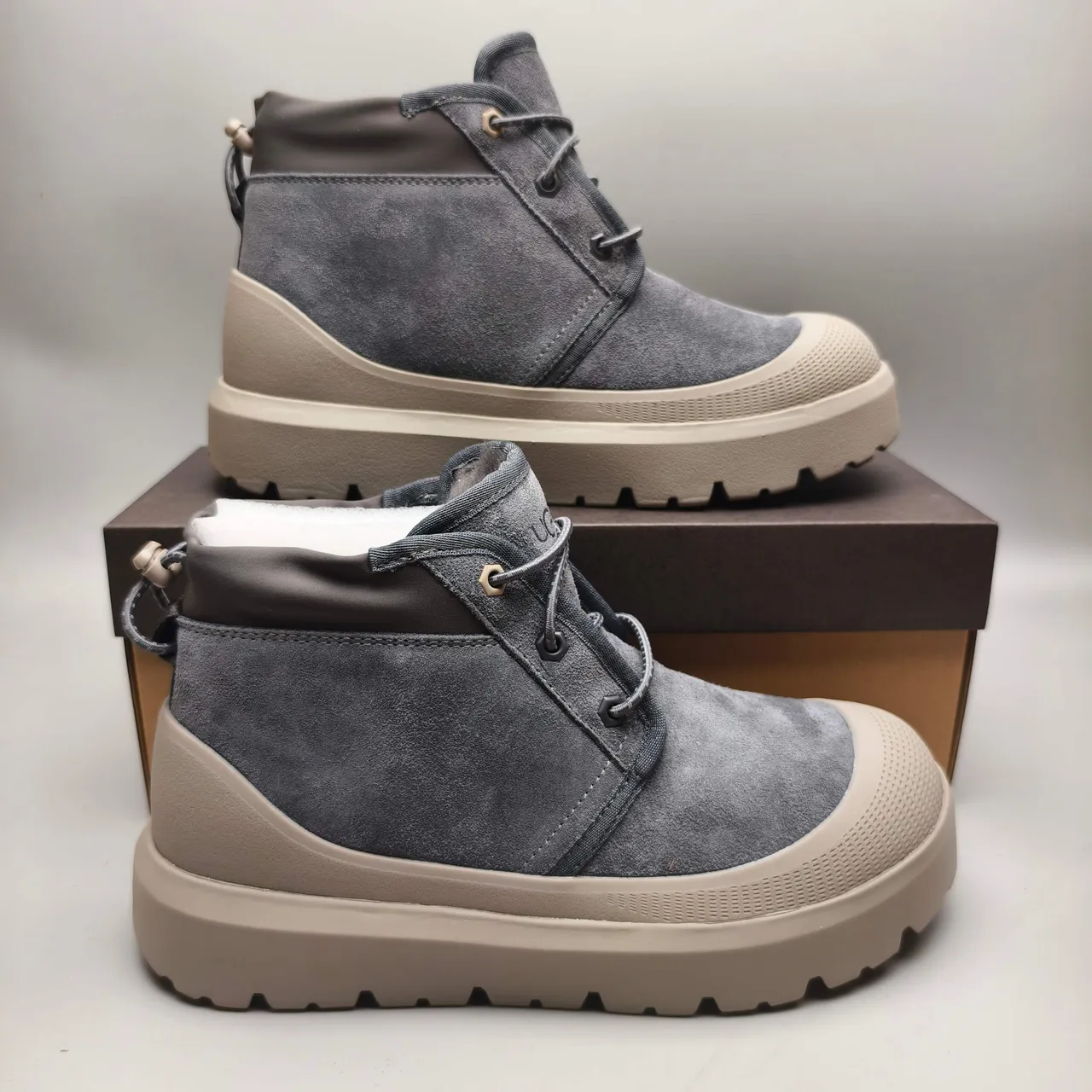 UGG Tasman Gray Beige Suede Upper Chunky Platform Sole Ankle Boots 5