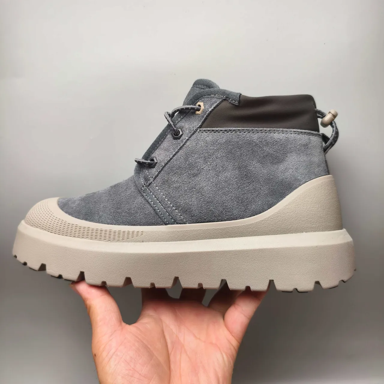 UGG Tasman Gray Beige Suede Upper Chunky Platform Sole Ankle Boots 7