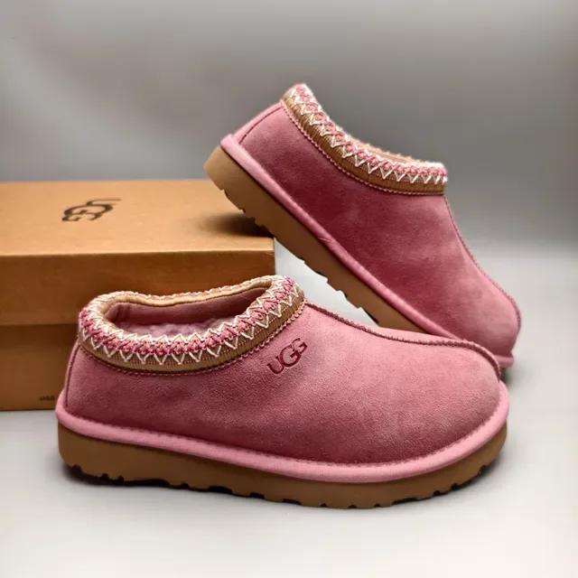 UGG Tasman Pink Brown Suede Upper Braided Trim Collar Casual Shoes 6