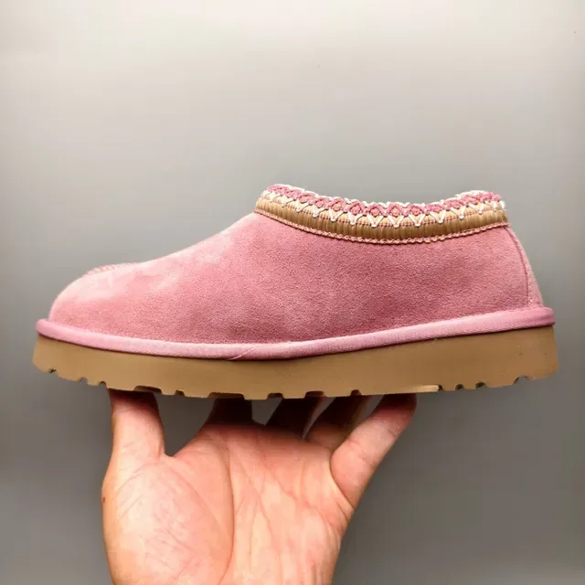 UGG Tasman Pink Brown Suede Upper Braided Trim Collar Casual Shoes 7