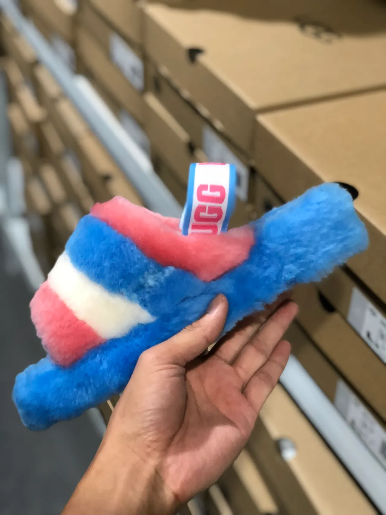 UGG Tasman Pink White Blue Striped Fuzzy Slippers 4