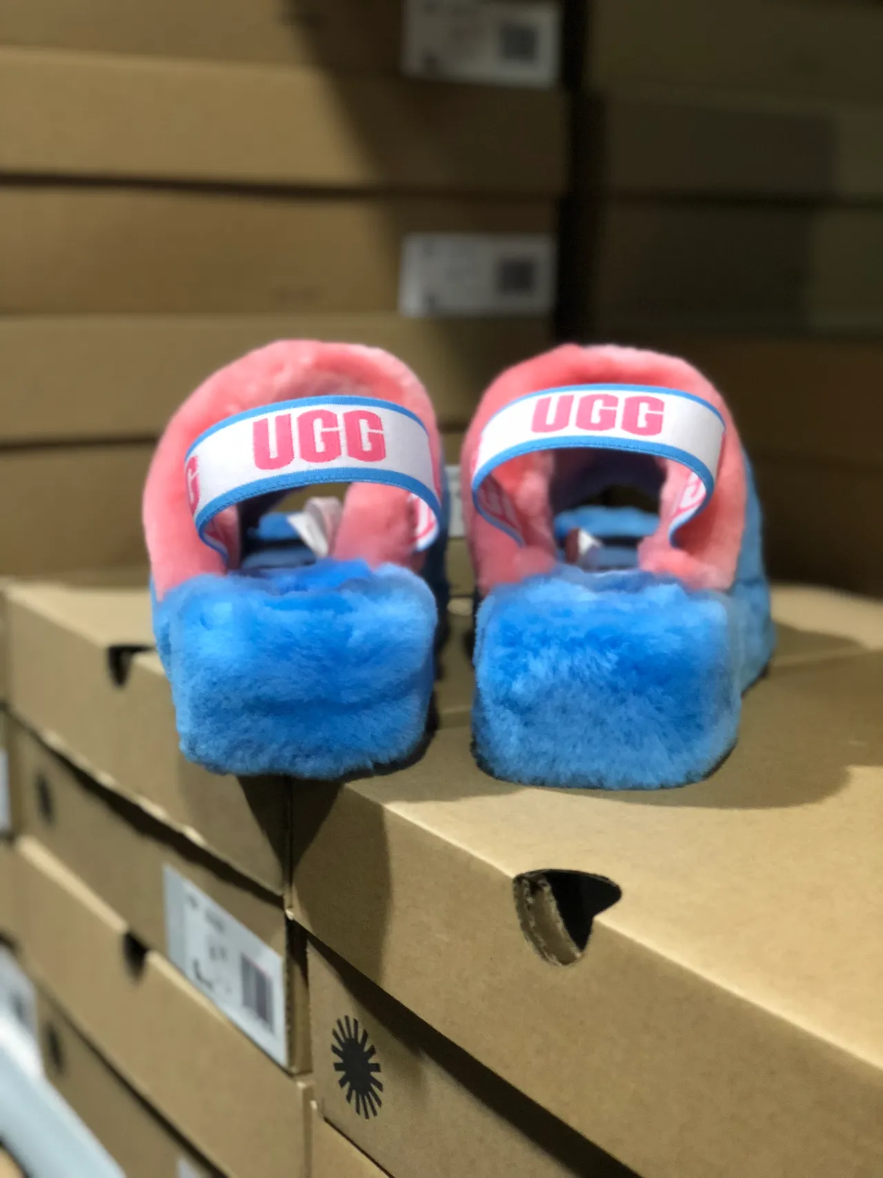 UGG Tasman Pink White Blue Striped Fuzzy Slippers 8