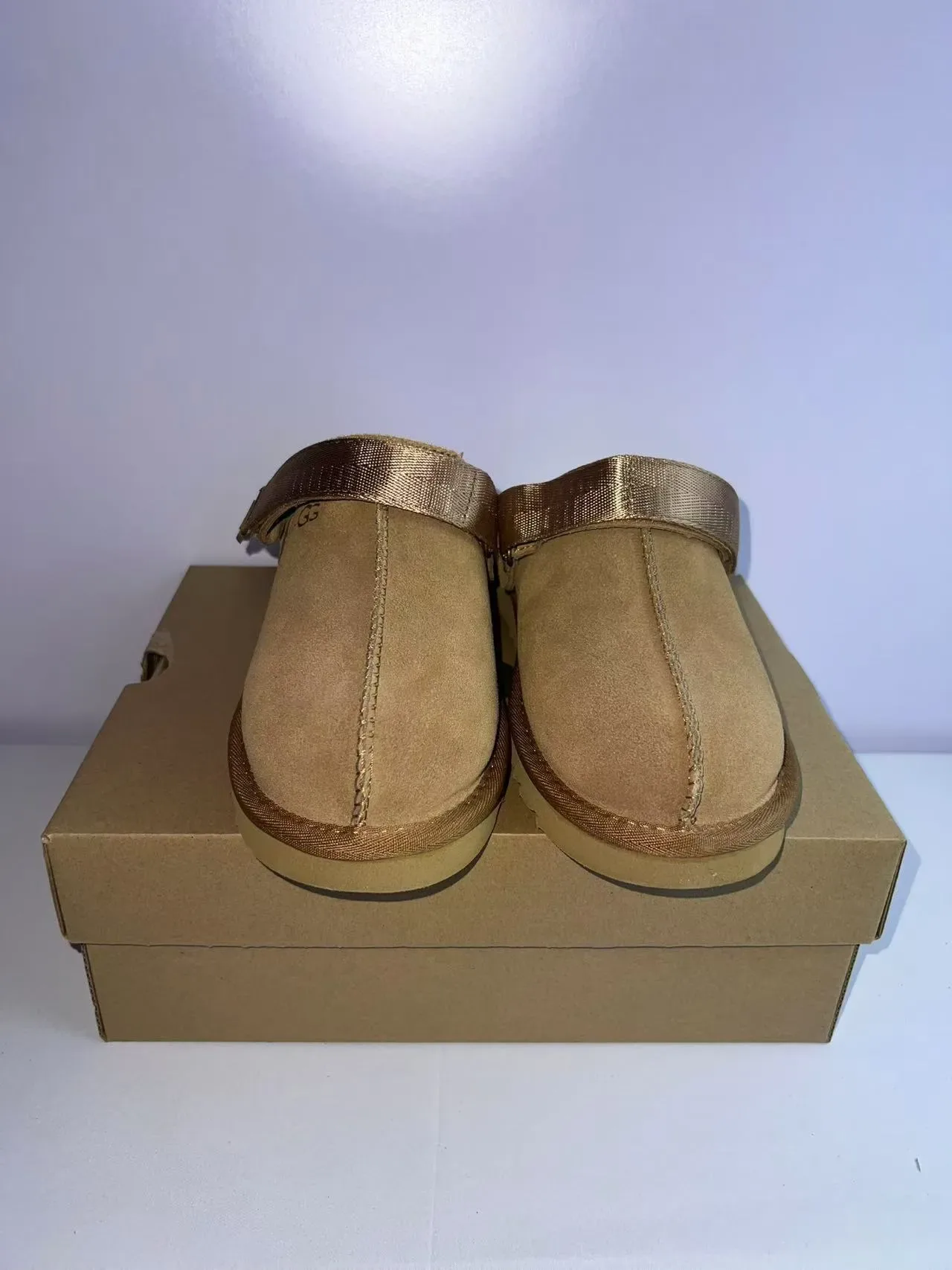 UGG Tasman Tan Suede Shearling-Lined Backstrap Slipper 2