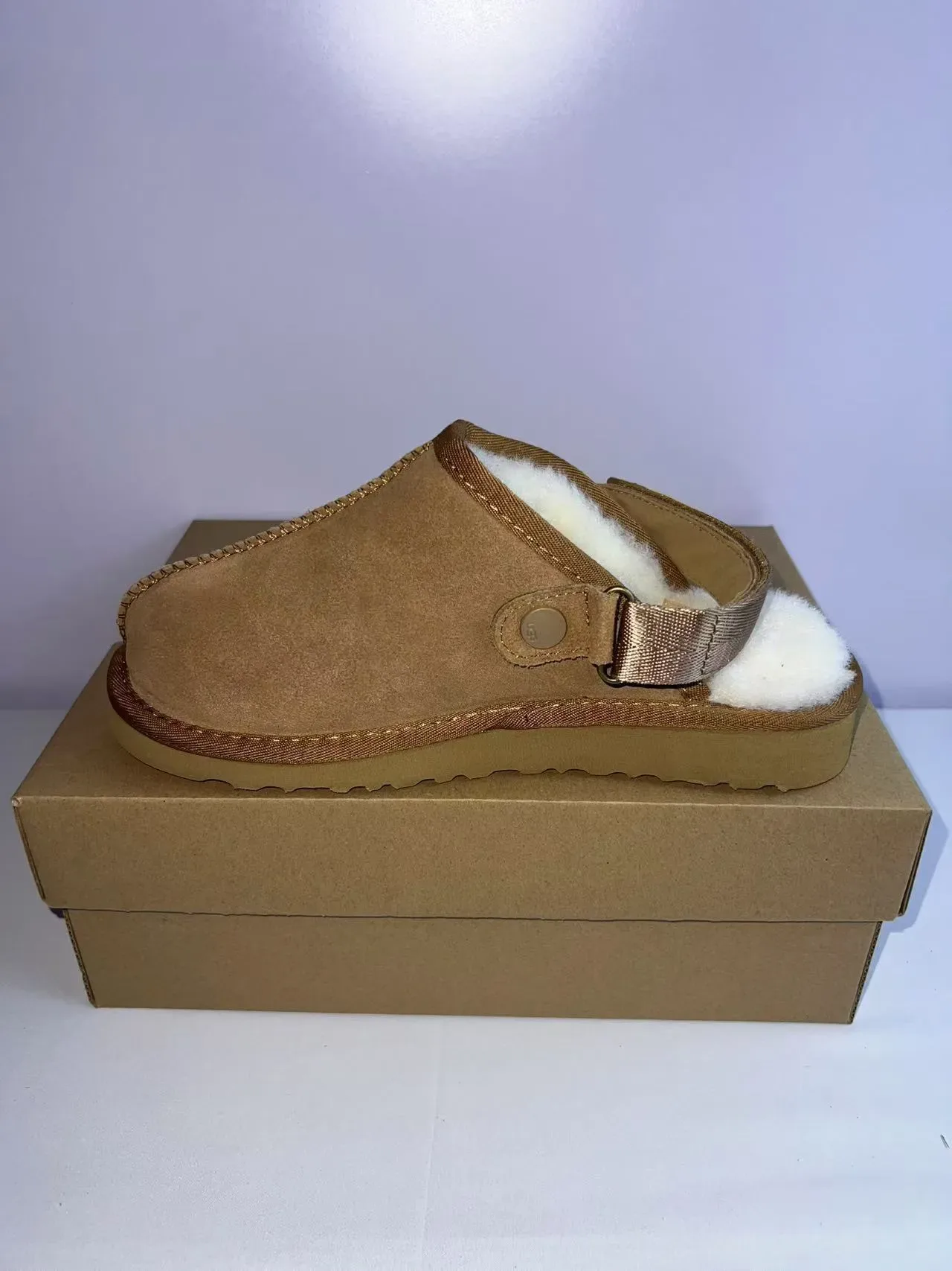 UGG Tasman Tan Suede Shearling-Lined Backstrap Slipper 4